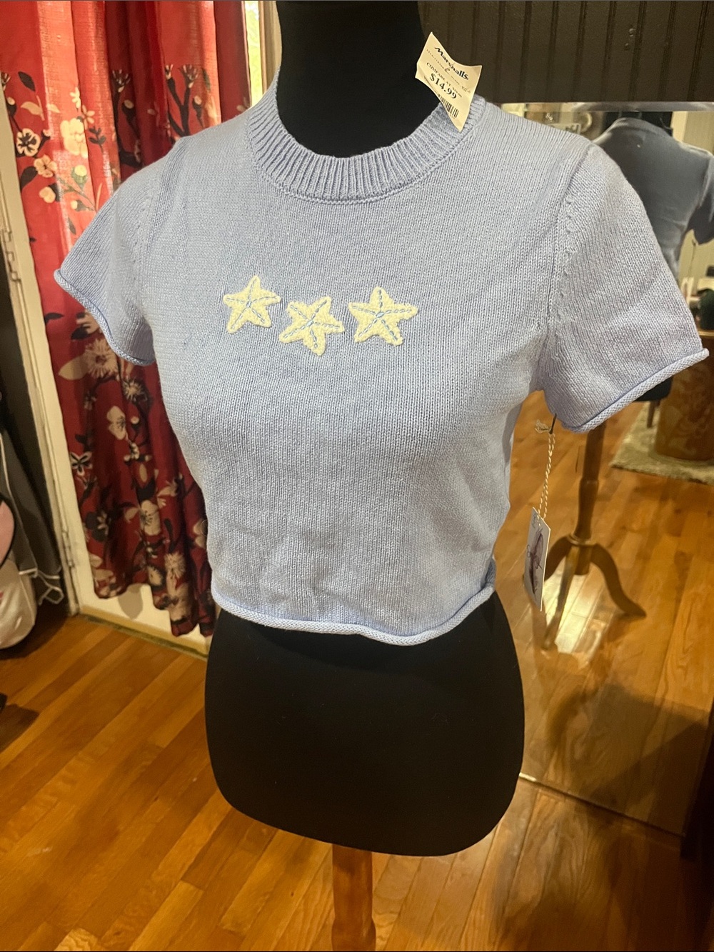 Jessica Simpson Light Blue Star Knit Crop Top